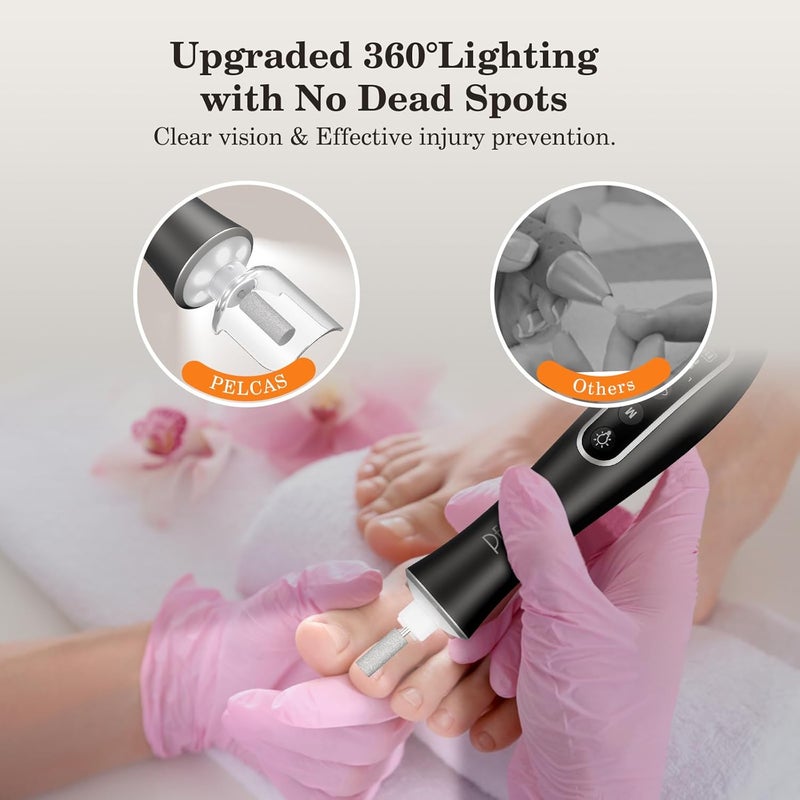 PELCAS Electric Nail Drills, Professional Cordless Nail File Kit with Light, 10 Speeds Manicure & Pedicure Kit for Human, Pet, Thick Toenails, Natural & Acrylic Nails Grey - Image 4